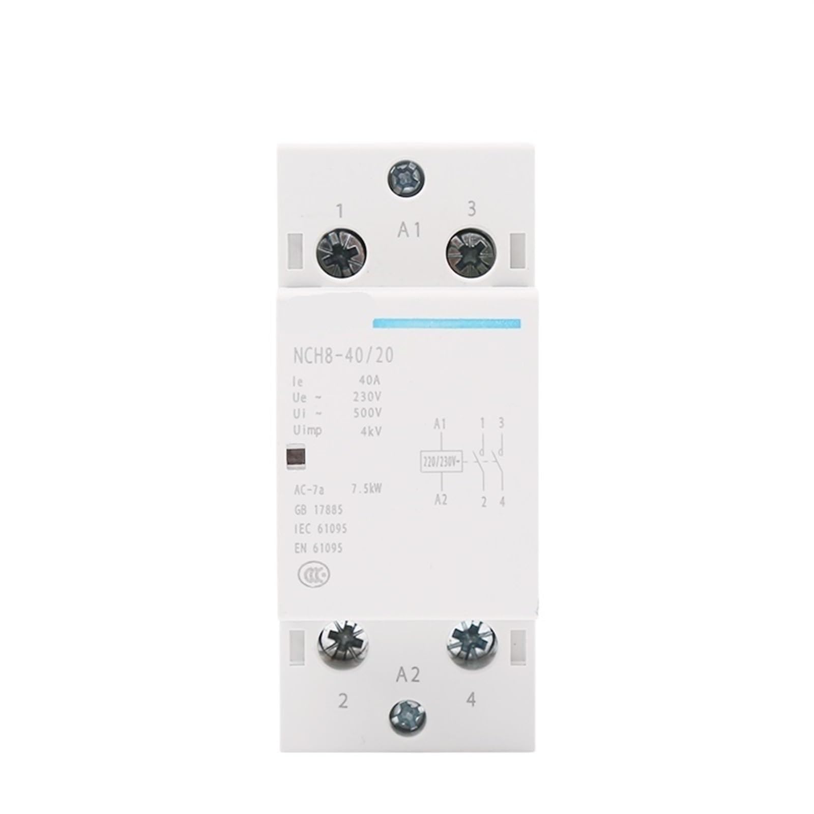 Contacteur modulaire 2P 40A 2NO NCH8 pour Rail DIN 220V/230V domestique