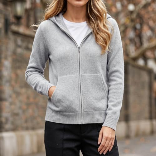 GOSEAGOTOFUN Hooded Cardigan for Women Full Zip Up Hooded Sweaters Long Sleeve Knit Sweaters Fall Casual Loose Fit Outerwear Light Gray Small - image 3