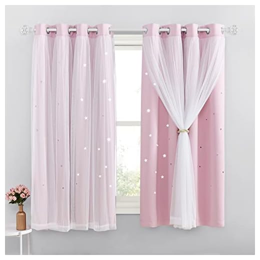NICETOWN Blackout Curtains for Bedroom - Stars Cut Out Curtains for Kids Nursery Girls Living Room Thermal Curtains Drapery with Eyelet for Windows, 2 Panels, W52 x L54 Inch (132x137 cm), Pink