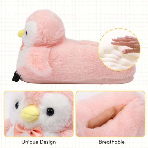 Image of Cute Women Penguin Animal Slippers Fluffy Warm Plush House Shoes Novelty Soft Slippers Cartoon Gifts for Birthday Christmas