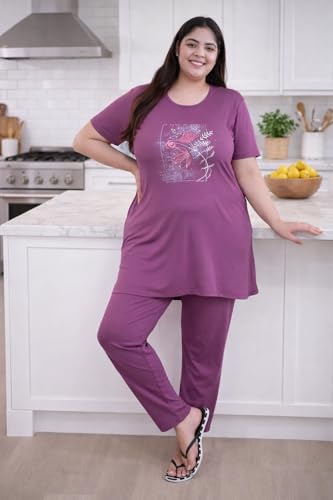 Image of RYSH Women's Printed Cotton Plus Size Longline T-Shirt with Pockets | Cotton fabric - soft longline T-shirt with easy plus-size fit