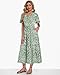 AUSELILY Sommerkleid Damen Midi Freizeitkleider Kurzarm Maxikleider Damen Sommer V Ausschnitt Kleid Lang Leicht und Luftig Elegant mit Taschen Elastischer Taille Oliv Blatt M
