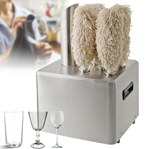 Commercial electric wine glass polishing machine, 5-cloth polisher, 330 cup/hour stainless steel glassware cleaner, 360 ° all-round cleaning, 220V, suitable for bars, restaurants, hotels (110V)