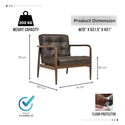 Image of Kingsman Furnitures Benette Premium Teak Wood Armchair for Living Room | Bedroom | Drawing Room | Elegant Matte Finish with Luxurious | Comfortable and Durable Seating (Faux Leather)