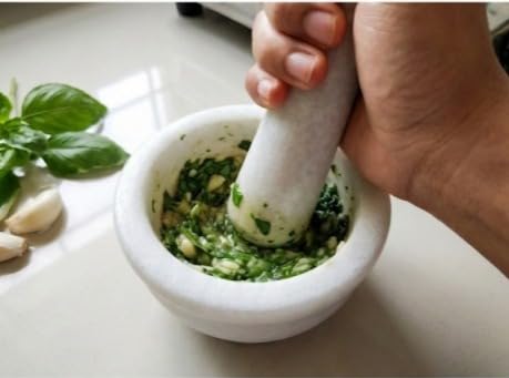 Image of Natural White Marble Mortar and Pestle Set, Solid Stone Grinding Bowl Natural, Heavy, Non-Porous Tool Imam Dasta, Ohkli Musal, Kharal /Khalbatta or Mixer and Grinder Set for Kitchen -3 X 2 Inch (White)