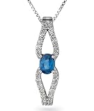 Diamanten sind Labor getestet Orphelia Damen-Anhänger 750 Weißgold rhodiniert Saphir blau Ovalschliff - HD-4203