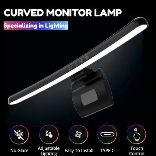 Cuifati Computer-Lampe, 5V 1A Gebogene Bildschirm-Licht Leiste für Augenschutz, E-Lese-LED-Task-Lampe mit Touch-Dimmen, 7 Farbe RGB Lampe LED Bar, Platzsparend