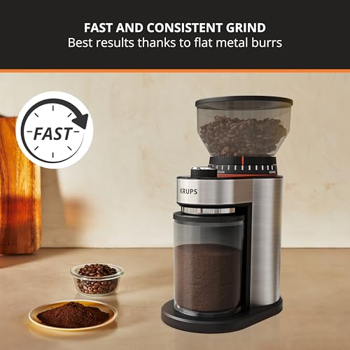 KRUPS Flat Burr Coffee Grinder Electric, 18 Adjustable Grind Settings, 2-20 Cups per Grind, Single Touch, Coffee Bean and Spice Grinder, Stainless Steel, Black by KRUPS - Image 2