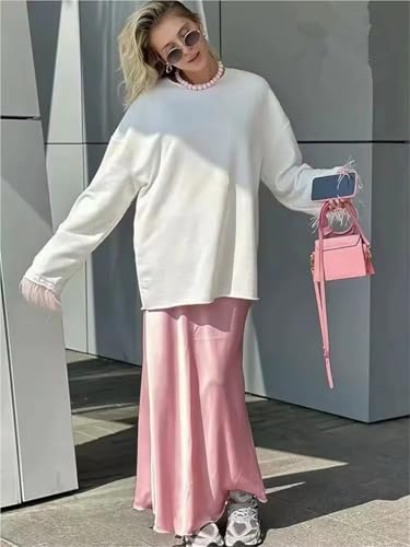 Satin Skirt Midi Skirts Women Fashion Elastic Waist Autumn Casual High Waist Satin Long Skirt Women's Chic Skirts2