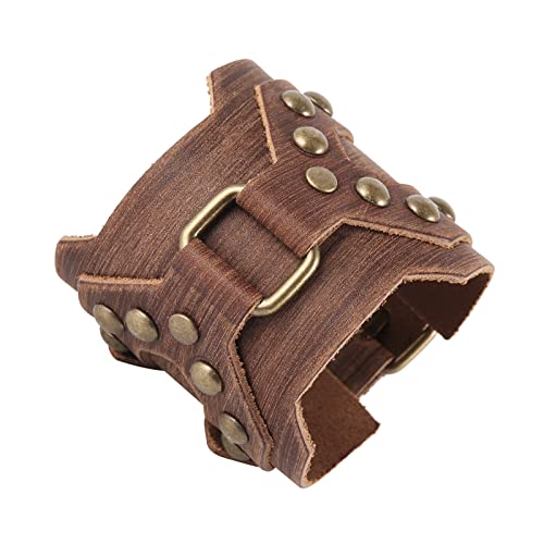 HZMAN Adjustable Leather Bracelet for Men - Punk Style Wrist Support for Motorcycle Riding & Archery, Vintage Metal Cuff for Costume Parties