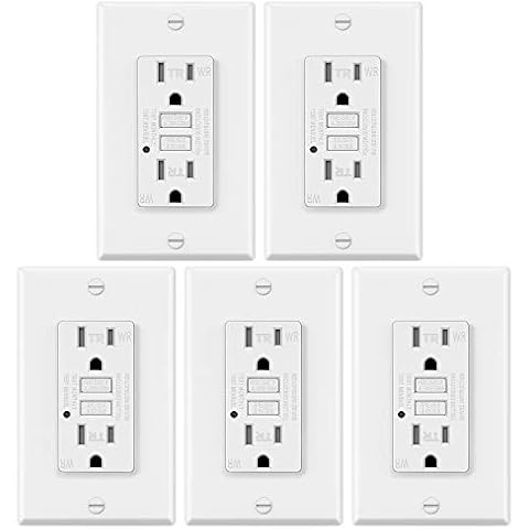 5 Pack - ELECTECK Weather Resistant GFCI Outlet, Outdoor Ground Fault Circuit Interrupter with LED Indicator, 15-Amp Tamper Resistant Receptacle, Decorator Wall Plate Included, ETL Certified, White Cover