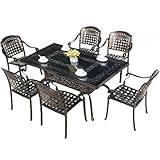 Conjunto Mesa Y Sillas Jardin Juego De Mesa De Terraza Y 6 Sillas, Mesa Y Sillas De Jardín De Aluminio Fundido con Protección Solar Impermeable Al Aire Libre, Mesa Larga Informal