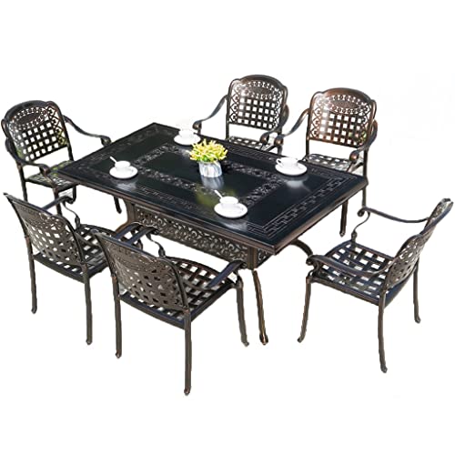 Conjunto Mesa Y Sillas Jardin Juego De Mesa De Terraza Y 6 Sillas, Mesa Y Sillas De Jardín De Aluminio Fundido con Protección Solar Impermeable...
