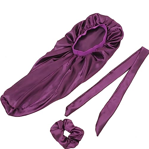 Bonnet de nuit satin cheveux longs lot de 3 pièces élastiques