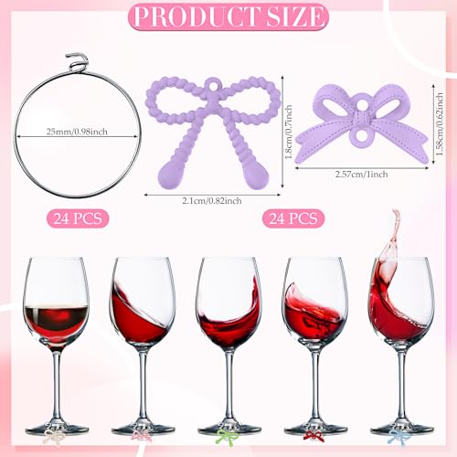 Juinte 24 Pack Christmas Bow Drink Markers Wine Glass Charms Stemware Wine Glass Identifier Tags with Silver Rings for Christmas Weddings Bachelorette Coquettish Party Favors (Large Bow) by Juinte - Image 2