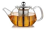 Premium Glass Teapot with Removable Stainless Steel Infuser that holds 34 oz (1000 ml) - Perfect for Making Loose Leaf, Bagged, or Blooming Tea - Made from Clear Heat Resistant Borosilicate Glass