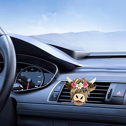 Carro de ventilação de aromaterapia em forma de vaca - Difusor de carro de madeira Highland Cow com