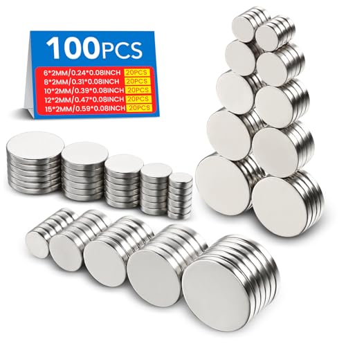 DIYMAG Small Refrigerator Magnets, 100Pcs Round Rare Earth Magnet, 5 Sizes