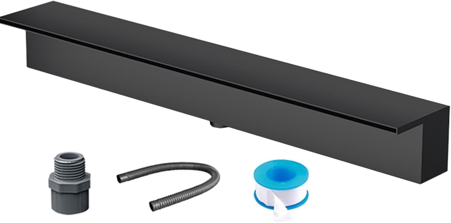 Fontana a Cascata in Acciaio Inox per Piscina Esterna e Giardino, Elemento d'Acqua a Cascata a Parete, Lunghezza Regolabile da 20 a 200 cm (Nero, 50 cm)
