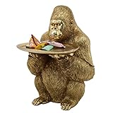 Figura Gorila con Plato hecho de resina de alta calidad de color dorado