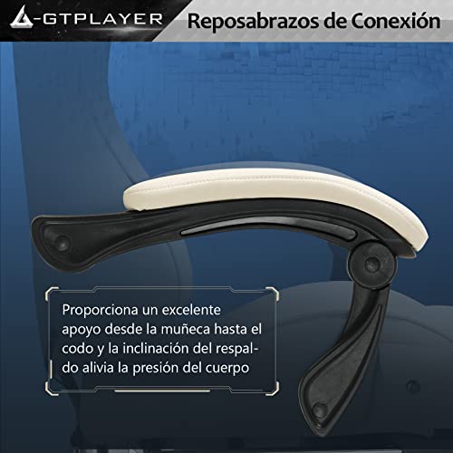 Miniatura 7 de Gtplayer Silla Gaming Reposapiés Altavoz Bluetooth Silla Ergonómica Gamer Oficina Asiento Giratorio Con Reposabrazos Sincronizados Y Más Cojín Lumbar De Apoyo Marfil