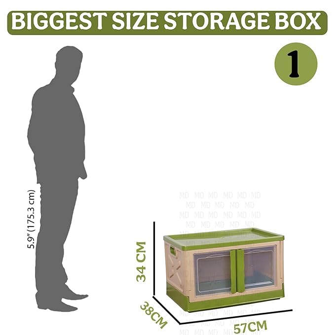 mechdel Storage Plastic for Closet Organizers,Cupboard rack,Folding Storage Box, Stackable Storage with Open Front Door, with wheels (Parrot Green, 1PCS-(72L))Made in India 2