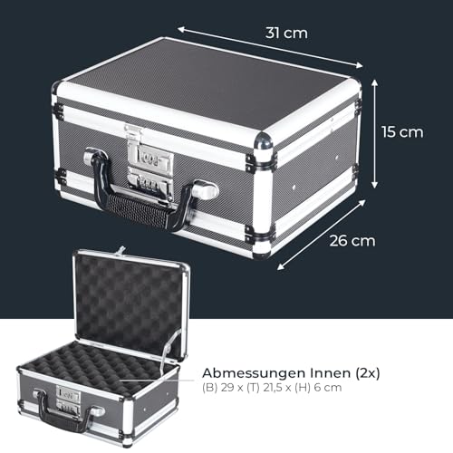 HMF 14411-02 Alu Waffenkoffer für 2 Pistolen | Doppelseitig | 31 x 26 x 15 cm | Schwarz