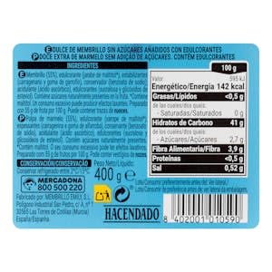 Dulce de membrillo Hacendado 0% azúcares añadidos Tarrina 400 g Pack 2