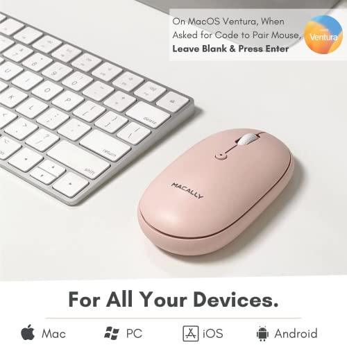 Macally Wireless Bluetooth Mouse - Quiet, Comfortable, Rechargeable for MacBook Air/Pro, Mac, iMac, Apple iPad - Wireless Mouse for Laptop, Windows PC Desktop