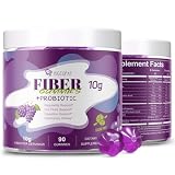 Migcopat 10G Fiber Gummies with 30 Billion CFU Probiotics, Grape Flavor, Bloating Support, Fiber Supplement with Vitamin C, ACV, Inulin, Sugar Free, 180 Count