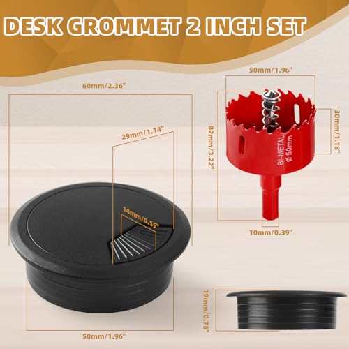 Image of Desk Grommet 2 Inch (50 mm) 10 Pieces, Desk Hole Cover for Cables Black, ABS Plastic Grommet Hole Cover with Hole Saw for Wires Cables Through the Countertop by XIOGZAXI