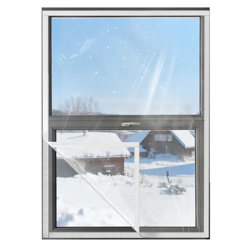 Ready-to-Install Plastic Window Insulation Film 47″×63″ (Fits 44″×60″ Windows), Reusable
