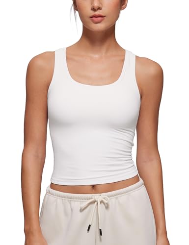 CRZ YOGA Softembrace Casual Tops for Women Soft Double Lined Scoop Neck Crop Sleeveless Shirts Basic Going Out Tanks