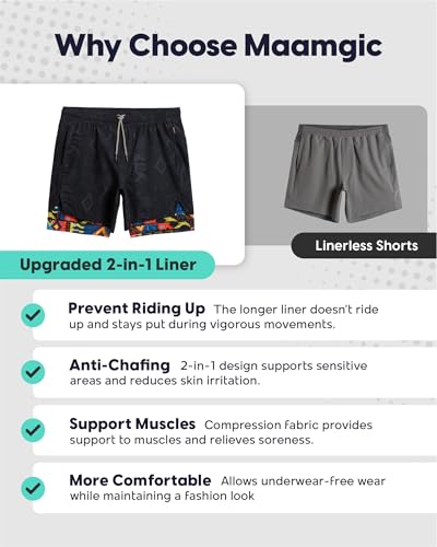Image of maamgic Mens Workout Shorts 2 in 1 Stretch 5 inch / 7 inch Gym Shorts Running Shorts with Compression Liner Zip Pocket