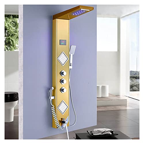 Panneau de douche LED or à écran numérique avec mitigeur cascade et bidet