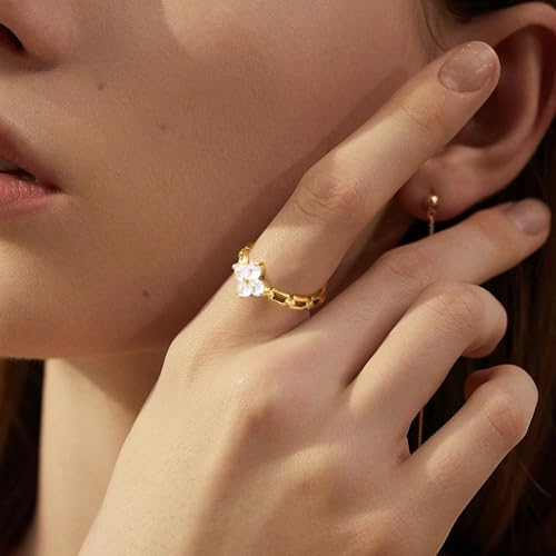 18K Gold Plated Stainelss Steel Rings Non Tarnish Four Leaf Clover Ring Promise Engagement Wedding Bands Fashion Watch Band Statement Rings Lucky Gifts for Women2