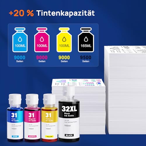 Denvoer 31 32XL Tinte Kompatibel mit HP 32XL HP 31 Tinte und HP Smart Tank 5105 Tinte für hp smart Tank 7305 7005 7308 7605 5106 5107 und Smart Tank Plus 455 515 555 559 580 655 Drucker (4 Flaschen)