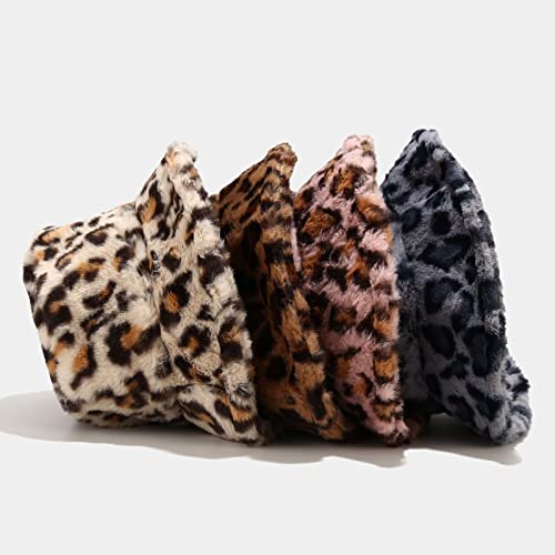 Moumi Leopard Pattern Autumn Winter Bucket Hat Women Panama Plus Velvet Warm Fisherman Cap Windproof Flat Top Basin (Color : F, Size : 56-58Cm) #TOP5