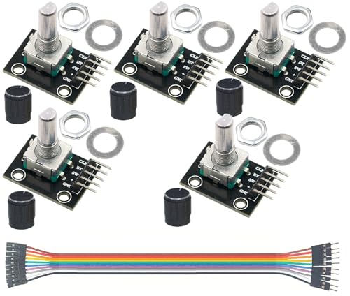 MTDELE 5Pcs 360 Degree Rotary Encoder Module Compatible with for Arduino Audio Electric Fan Light Control etc with Black Knobs Cap KY-040