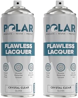 Polar Clear Gloss Flawless Lacquer Spray - 2 x 13.5fl. oz - Clear Coat Spray Paint - Non-Yellowing & Scratch Resistant - Interior & Exterior Surfaces for Wood, Metal, Plastics, Glass & Ceramics