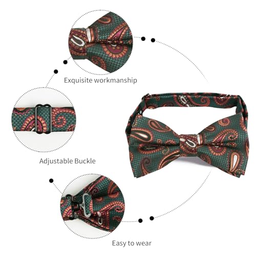 Image of Alizeal Mens 4pcs Vintage Paisley Bow Tie Set | Pre-tied Pocket Square Cufflinks Boutonniere for Wedding Everyday Use