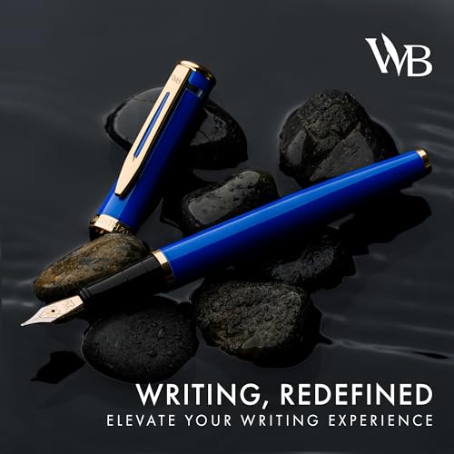 Image of Wordsworth & Black Luxury Fountain Pen Set for Writing, Medium Nib, Blue | Gift for Men & Women, Brass Body, 18K German Iridium, Calligraphy, Converter + 24 Ink Cartridges, Refillable, Leak-Free