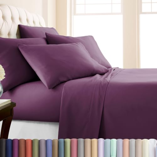 Full Size Sheets Set 16 Inch Deep Pocket Wrinkle Free Microfiber Purple