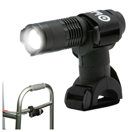 Life Mounts LED-Taschenlampe für Rollstuhl/Gehhilfe/Rollator, mit patentierter Universal-Flex-Halterung, Freisprecheinrichtung und Sicherheitsbeleuchtung, Schwarz
