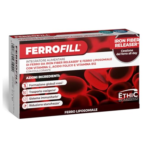 EthicSport - Ferrofill - Confezione da 30 cpr - Integratore alimentare di ferro da Iron Fiber Releaser® e Ferro Liposomiale con Vitamina C, Acido Folico e Vitamina B12