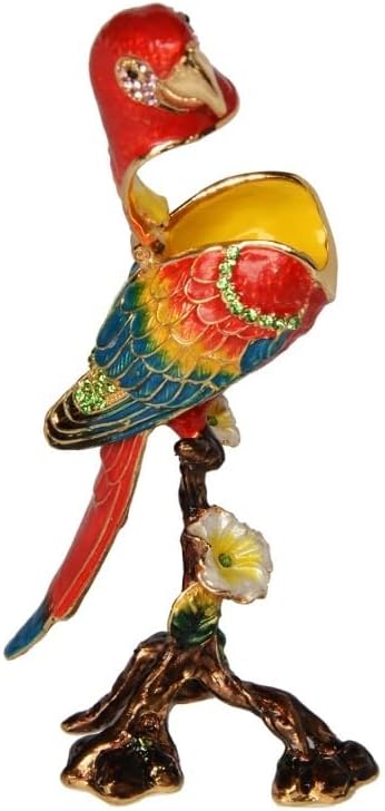 Macaw Parrot Trinket Box Enamelled Hinged Jewelry Box Pewter Ornament Gifts Bird Figurine Tabletop