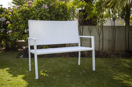 Image of Amazon Brand - Solimo Rattan and Wicker 2 Seater Garden Bench | Durable Outdoor Park Bench for Balcony Patio Terrace, Living Room | Ideal Indoor and Outdoor Seating Furniture (White)