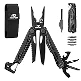 MOSSY OAK CNC-Machined Multitool Pliers, 27-in-1 Multi Tool with Pocket Knife, Fire Starter & Whistle, Bottle Opener, Screwdriver – Self-Locking Survival Tool for Camping & Hiking, Black