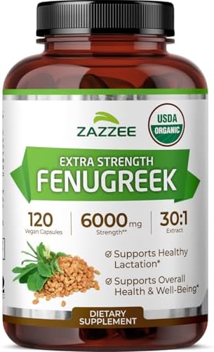 Zazzee USDA Organic Fenugreek 30:1 Extract, 120 Vegan Capsules, 4...