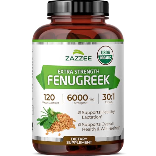 Image of Zazzee USDA Organic Fenugreek 30:1 Extract, 120 Vegan Capsules, 4 Month Supply, Breastfeeding & Lactation Support for Nursing Mothers, Organic Herbal Supplement, All-Natural, Non-GMO, Made in the USA